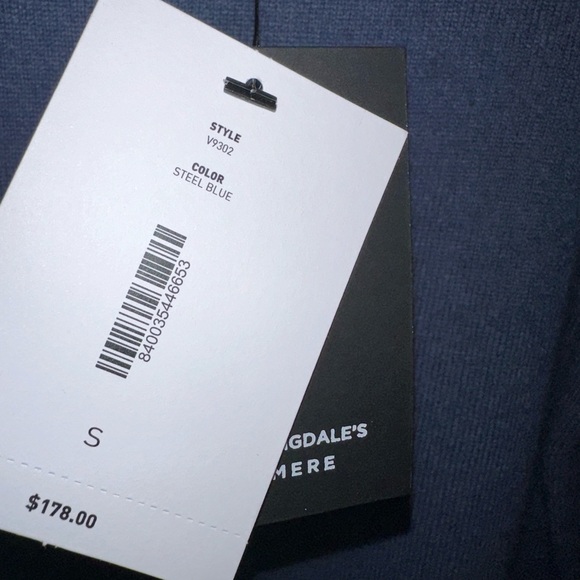 NWT BLOOMINGDALES 100% cashmere turtleneck sweater steel blue size S NEW - Picture 5 of 7